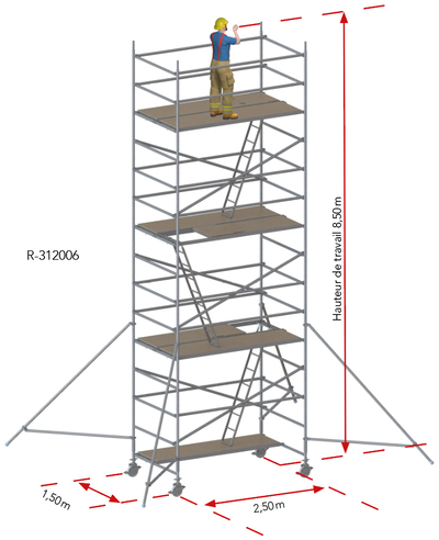 Échafaudage roulant en aluminium 150 × 250 cm R-312006 Tobler SA