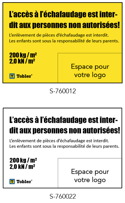 Panneaux avec indication de la charge Tobler SA