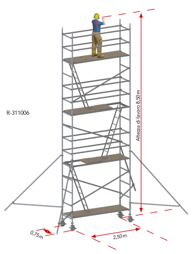 Ponteggio mobile in alluminio 75 × 250 cm R-311006 Tobler AG